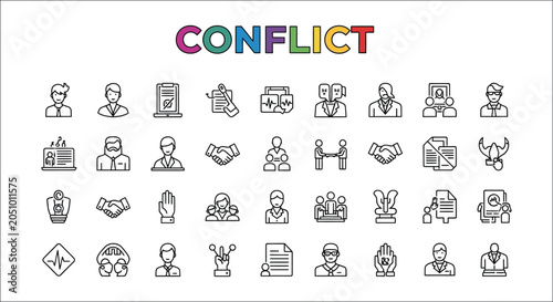 Tableau sur toile Conflict Resolution Icons Line Art Style Collection