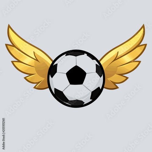 Foto Flying soccer ball with golden wings graphic icon representing speed, victory, and competition