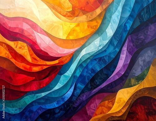 Vibrant abstract colorful wavy layered design.