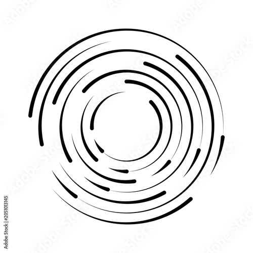 Halftone dotted speed lines circle. Geometric art in circle form. Round swirl movement symbol. Halftone circular dotted frame. Vector design element
