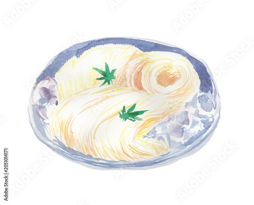 そうめんの水彩イラスト 
