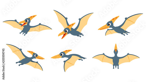 Foto Cartoon pterodactyl set in different flying poses