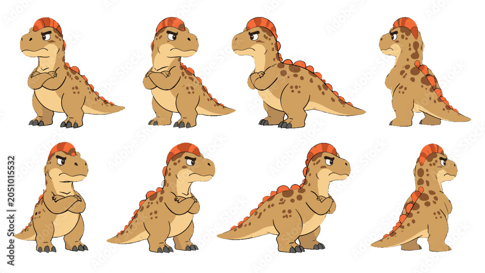 Fototapeta premium Cartoon dinosaur character set in multiple standing poses