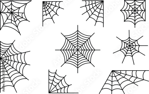Collection of eight different spider web