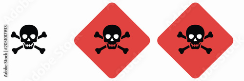 Tableau sur toile set of hazardous skull and crossbones warning symbols, red and black toxic danger icons for safety labels, industrial hazard signs and cautionary design elements