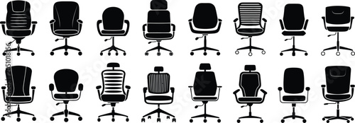 Bild auf Leinwand chair office furniture silhouettes lineup ergonomic swivel base vector