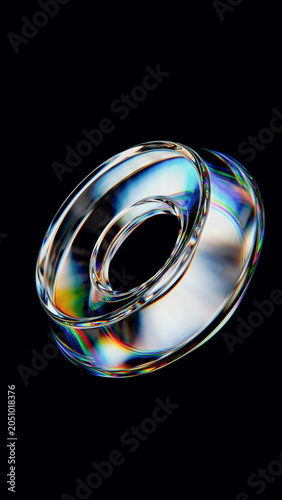 Glass Iridescent Torus Floating Chromatic Dispersion Black Vertical Background 3D Render