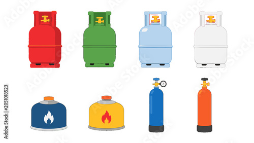 Schilderij op canvas Set of colorful gas cylinders and canisters vector icons