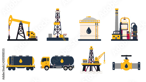 Bilde på lerret Oil industry equipment and petroleum production vector set