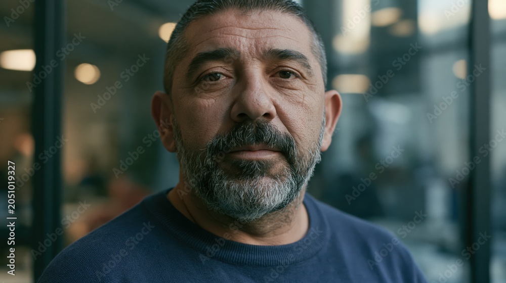 Fototapeta premium Middle Manager Burnout Aged Middle Eastern Larger Body Man Exhausted