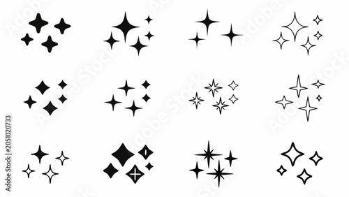 Sparkle Icons Collection Black Silhouettes On White Background