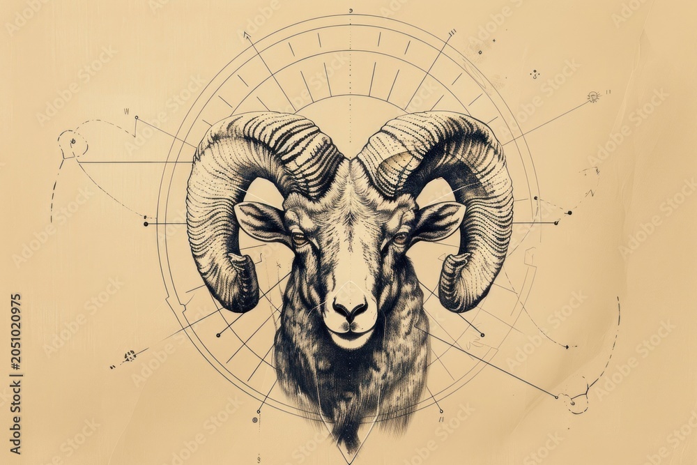 Obraz premium Aries drawing illustrated livestock.
