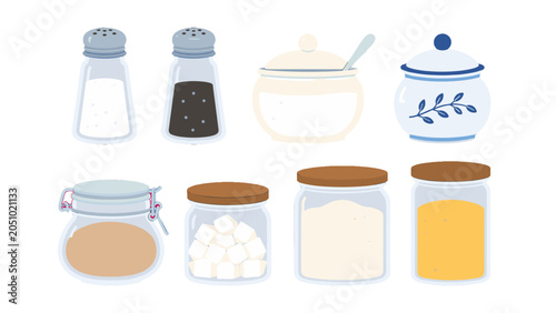 Canvastavla Set of kitchen condiment jars, shakers, and storage containers