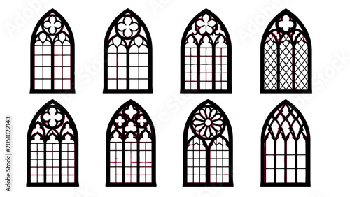 Schilderij op canvas Set of gothic arched window silhouettes with ornate tracery