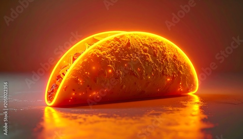 Taco With Glowing Outline Served on Smooth Surface During Evening Setting