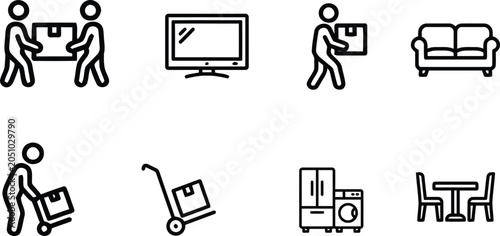 Slika na platnu Outline vector icon set for furniture delivery home relocation moving services l