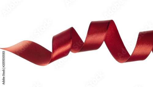 Photography Shiny red satin ribbon curled and flowing