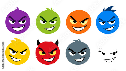 Foto Set of colorful mischievous cartoon emoji faces in vector style