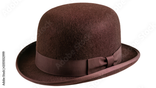 Photos Brown felt bowler hat with ribbon band