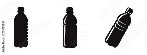 Foto Plastic Water Bottle Icons - Simple Black Silhouettes for Hydration and Recyclin