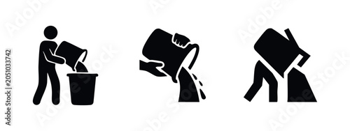 Fotografía Icons of people pouring and disposing waste - liquid and trash disposal symbols