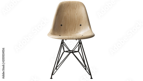 Molded wooden shell chair with black metal Eiffel base