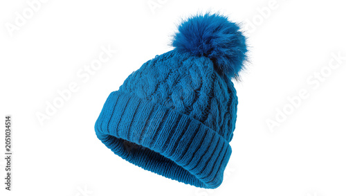 Fotografie Blue knitted beanie hat with pom pom