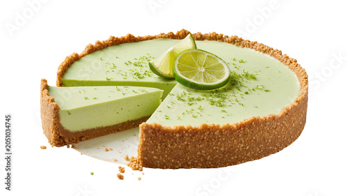 Photography Key Lime Pie with Graham Cracker Crust and Lime Slices
