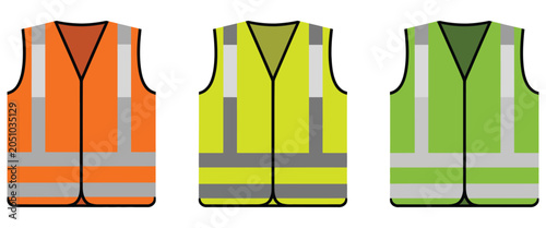 Fotografía classic work safety vest hi vis clothing set, fluorescent orange green yellow hi
