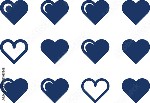 Collection of twelve dark blue heart
