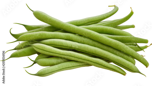 Tableau sur toile Heap of fresh green beans with curved pods