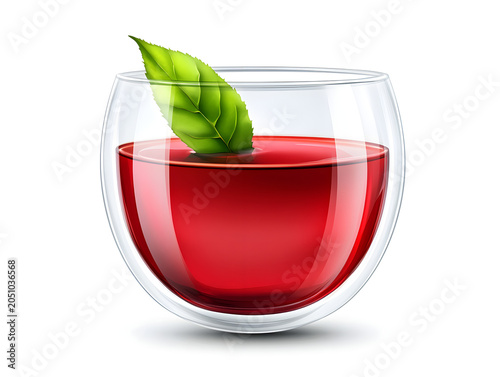 Hibiscus tea infusing in a glass cup on a white background