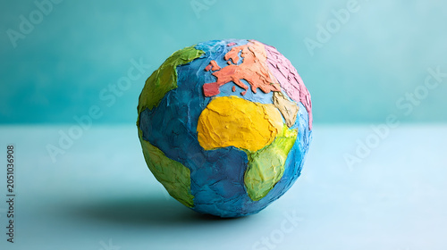 Handmade earth planet model with colorful continents symbolizing global connection and geography