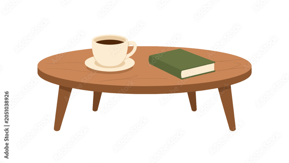 Fototapeta premium Vector illustration of coffee cup and book on round table
