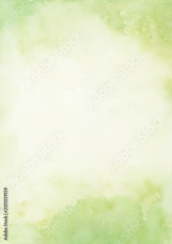 Vertical light green watercolor background with elegant paper texture vignette