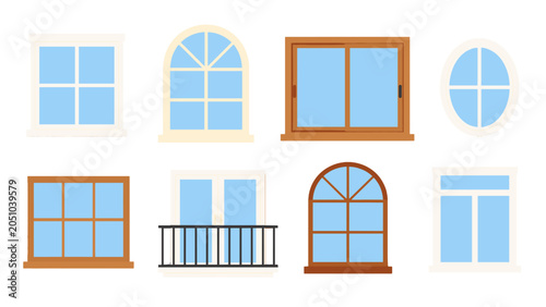 Obraz na płótnie Set of assorted house windows in flat vector style