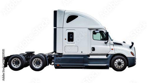 White semi-trailer truck cab with dark grey accents