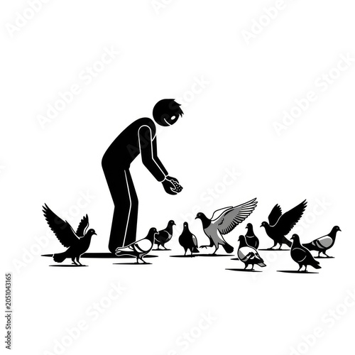 Man feeding birds in the park.