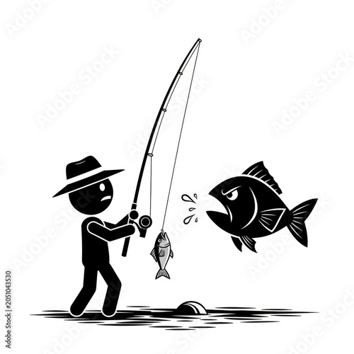 Man fishing with big fish jumping.