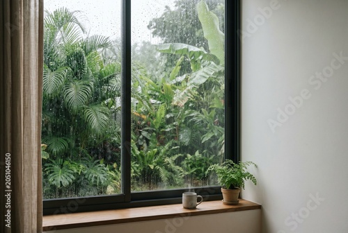 modern living room with palm trees