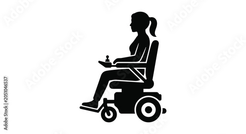 Woman In Wheelchair Silhouette Black And White Pictogram On White Background