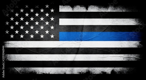 Support Police Flag with Thin Blue Line on American Flag Background