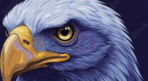 Close-up illustration of eagle head with yellow eye and beak