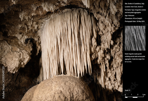 Bild auf Leinwand Detailed scientific of aragonite curtain formations and botryoidal aggregates in