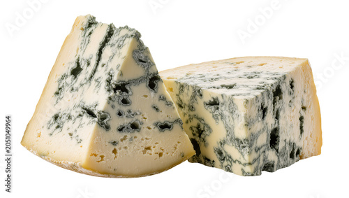 Fényképezés Blue cheese wedges with marbled veins of mold