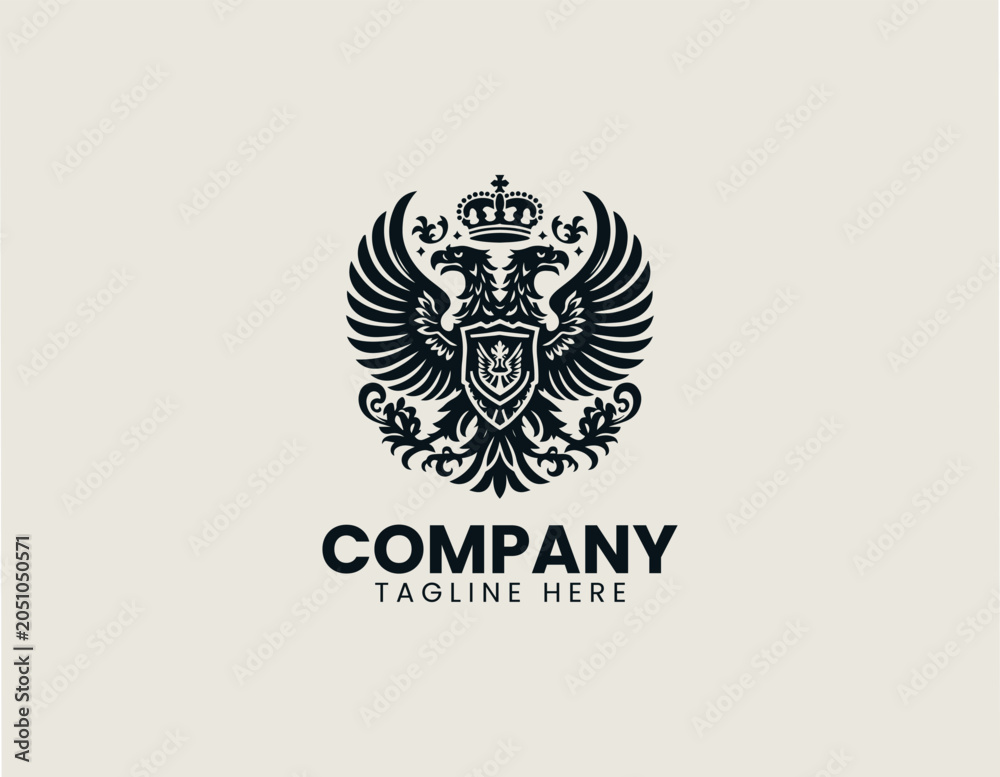 Obraz premium Double-headed eagle royal crest in black vector logo illustration style