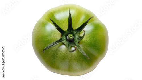 Photos Unripe green tomato with stem and sepals