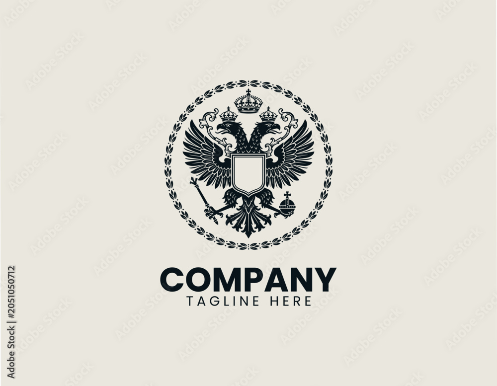Obraz premium Double-headed eagle royal crest in black vector logo illustration style