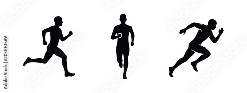 Schilderij op canvas Dynamic Running and Sprinting Man Silhouette Icon Set