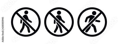 Cuadro en lienzo No pedestrian or forbidden walking area vector icon set.